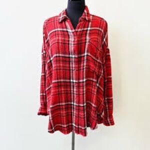 We The Free Red Plaid Button Down Shirt